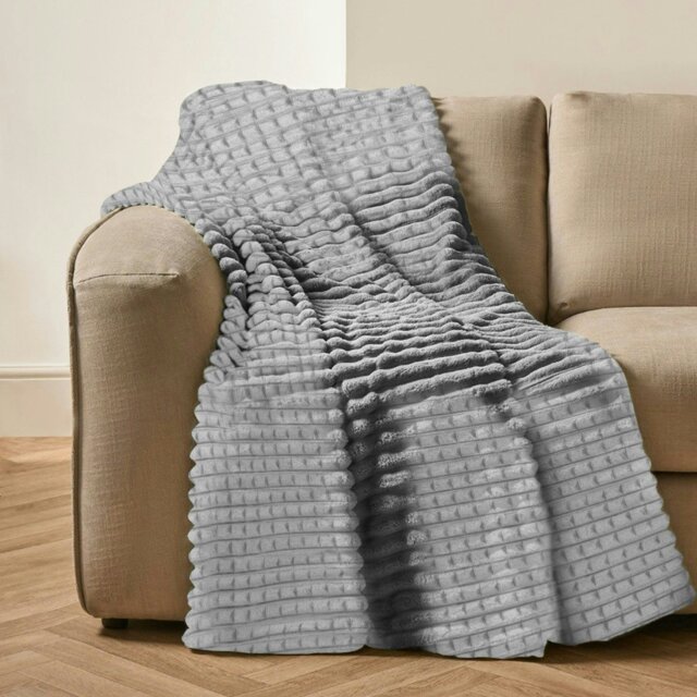 Rackhams Chunky Cord Waffle Plush Heavy Blanket - 127cm x 152cm - Silver - image 1