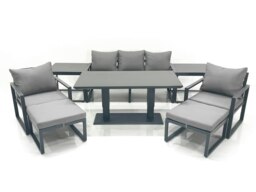 Rackhams Dark Grey Aluminium Outdoor Dining Set - Adjustable Lifting Table, 3-Seater Sofa, 2 Chairs, 2 Big Footstools & 2 Side Tables - thumbnail 1