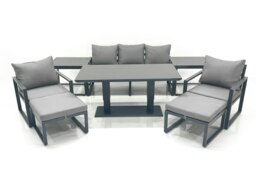 Rackhams Dark Grey Aluminium Outdoor Dining Set - Adjustable Lifting Table, 3-Seater Sofa, 2 Chairs, 2 Big Footstools & 2 Side Tables - thumbnail 2