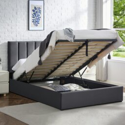Rackhams Ottoman Storage Bed Frame, Bed Frame with Underbed Storage, Adjustable Headboard, Solid Wood Slats, Max Load 320KS - Double - Gray - Button - thumbnail 2