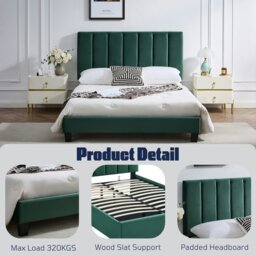 Rackhams Ottoman Storage Bed Frame, Bed Frame with Underbed Storage, Adjustable Headboard, Solid Wood Slats, Max Load 320KS - Double - Gray - Button - thumbnail 5
