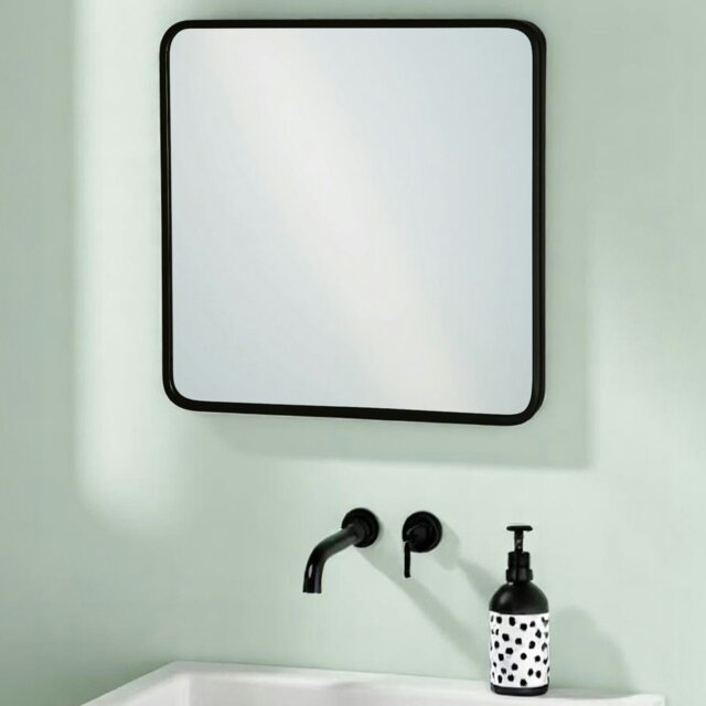 Rackhams Shoreditch Square Wall Mounted Black Framed Bathroom Mirror 40 x 40cm - image 1
