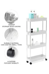 Rackhams Slim Standing 4-Tier Corner Storage Rack Shelf Plastic for Kitchen Bathroom - White - thumbnail 3