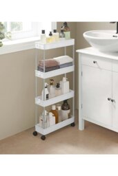 Rackhams Slim Standing 4-Tier Corner Storage Rack Shelf Plastic for Kitchen Bathroom - White - thumbnail 2