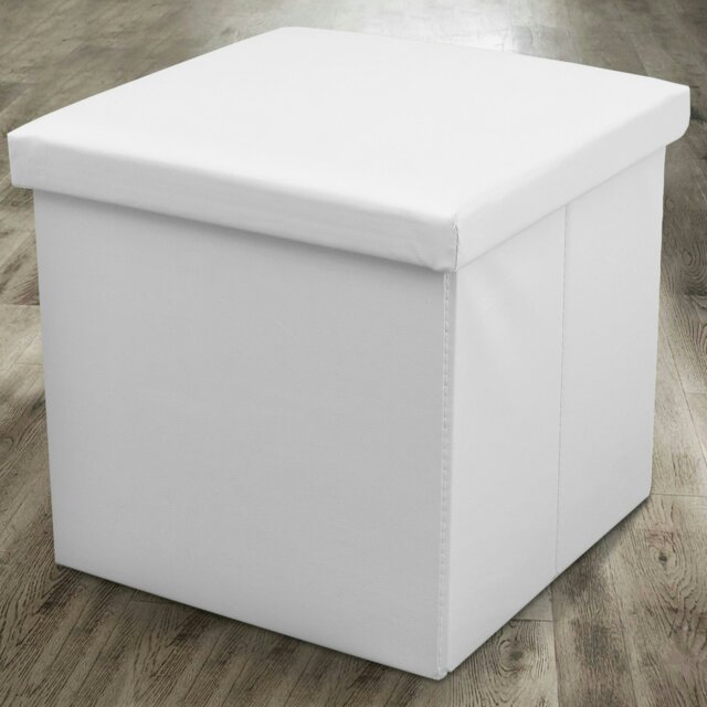 Rackhams Faux Leather Storage Ottoman - 38cm X 38cm Foldable - White - image 1