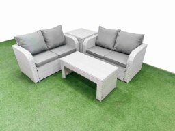 Rackhams 4 Seater Outdoor Love Sofa Set Rattan Garden Furniture Set with Oblong Coffee Table Side Table Light Grey - thumbnail 1