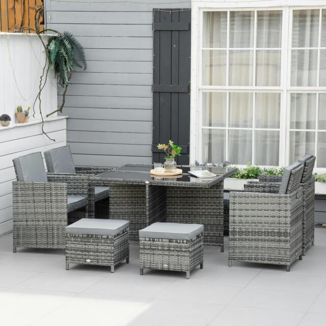 Rackhams Rattan Dining Set Garden Furniture Cube Table Chair Stool Cushion Seat - image 1