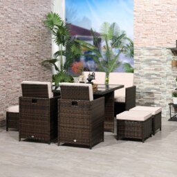Rackhams Rattan Dining Set Garden Furniture Cube Table Chair Stool Cushion Seat - thumbnail 2