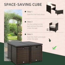 Rackhams Rattan Dining Set Garden Furniture Cube Table Chair Stool Cushion Seat - thumbnail 4