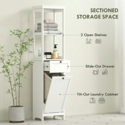 Rackhams Slim Bathroom Storage Unit with Tilt-Out Laundry Cabinet Drawer White - White - Tall Bathroom Cabinet - MDF - thumbnail 3
