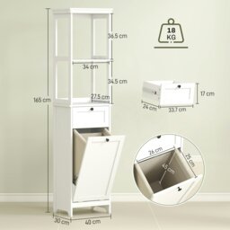 Rackhams Slim Bathroom Storage Unit with Tilt-Out Laundry Cabinet Drawer White - White - Tall Bathroom Cabinet - MDF - thumbnail 5