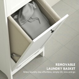 Rackhams Slim Bathroom Storage Unit with Tilt-Out Laundry Cabinet Drawer White - White - Tall Bathroom Cabinet - MDF - thumbnail 4