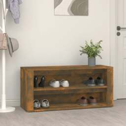 Rackhams Shoe Rack Smoked Oak 100x35x45 cm Engineered Wood - thumbnail 1
