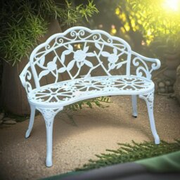Rackhams Metal Garden Bench With Rose Petals Detail White - thumbnail 3