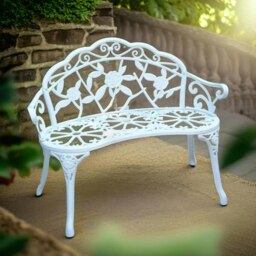 Rackhams Metal Garden Bench With Rose Petals Detail White - thumbnail 2