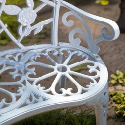 Rackhams Metal Garden Bench With Rose Petals Detail White - thumbnail 5