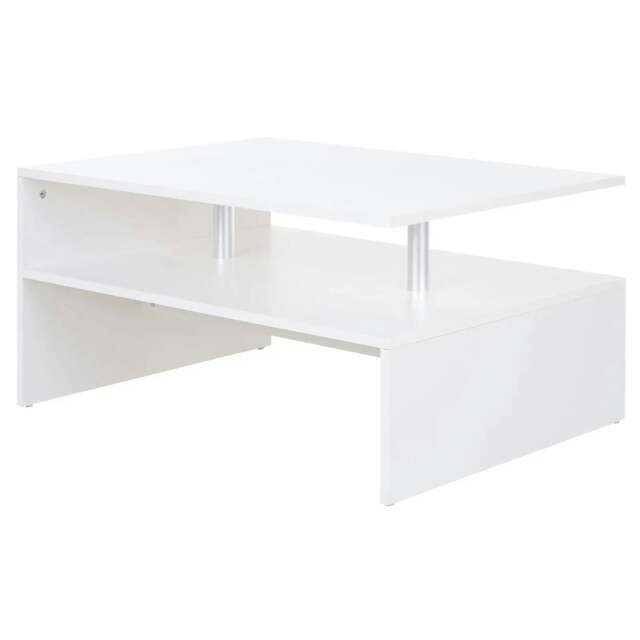 Rackhams Coffee Table with Storage, 2-Tier Centre Table, Modern Living Room Table with Open Shelf and Aluminium Poles, White - image 1