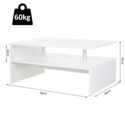 Rackhams Coffee Table with Storage, 2-Tier Centre Table, Modern Living Room Table with Open Shelf and Aluminium Poles, White - thumbnail 3