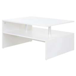 Rackhams Coffee Table with Storage, 2-Tier Centre Table, Modern Living Room Table with Open Shelf and Aluminium Poles, White - thumbnail 1