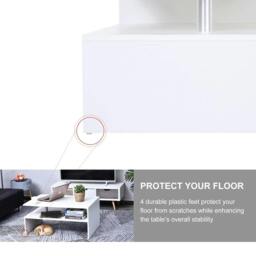 Rackhams Coffee Table with Storage, 2-Tier Centre Table, Modern Living Room Table with Open Shelf and Aluminium Poles, White - thumbnail 6