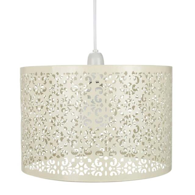 Rackhams Marrakech Designed Cream Metal Pendant Light Shade with Floral Decoration - image 1