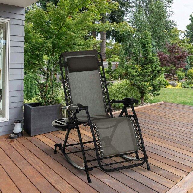 Rackhams Folding Recliner Chair Outdoor Lounge Rocker Zero-Gravity Seat - Grey - Without Top Canopy