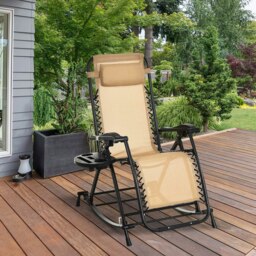 Rackhams Folding Recliner Chair Outdoor Lounge Rocker Zero-Gravity Seat - Grey - Without Top Canopy - thumbnail 3