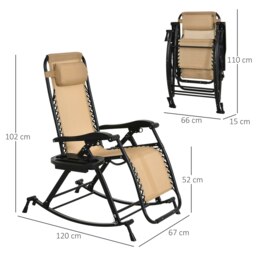 Rackhams Folding Recliner Chair Outdoor Lounge Rocker Zero-Gravity Seat - Grey - Without Top Canopy - thumbnail 6
