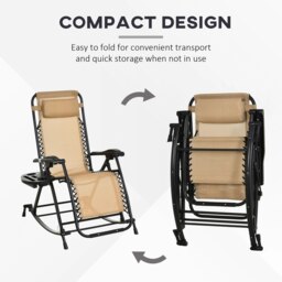 Rackhams Folding Recliner Chair Outdoor Lounge Rocker Zero-Gravity Seat - Grey - Without Top Canopy - thumbnail 4