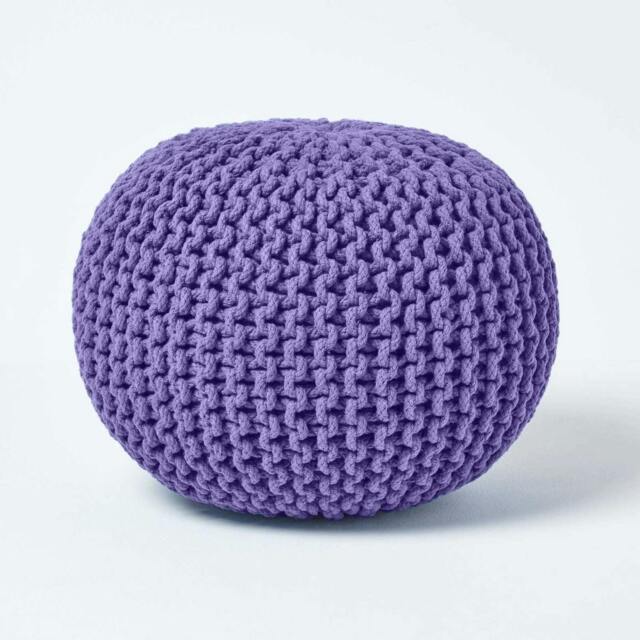 Rackhams Round Cotton Knitted Pouffe Footstool Bean Filled Hand Knitted - Purple - image 1