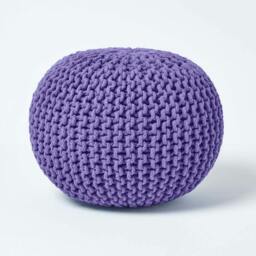 Rackhams Round Cotton Knitted Pouffe Footstool Bean Filled Hand Knitted - Purple