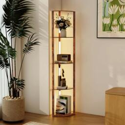 Rackhams Corner Floor Lamp with Dimmable Warm White LED Light, Rustic Brown - Yes - MDF - Floor Lamp