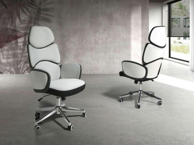 Rackhams Office swivel chair light grey fabric and glossy white pvc 4142 - image 1