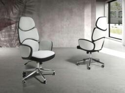 Rackhams Office swivel chair light grey fabric and glossy white pvc 4142 - thumbnail 1