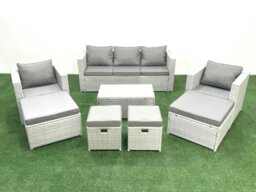 Rackhams 8 Pieces Rattan Garden Furniture Set Outdoor Garden Sofa Chair Coffee Table Set with 4 Footstools Light Grey Mixed - thumbnail 2