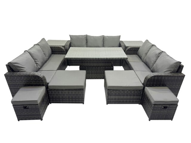 Rackhams Rattan Garden Furniture Dining Set 13 seater Patio Height Adjustable Rising Lifting Table Sofa Set with 2 Side Tables Dark Grey Mixed - image 1