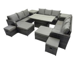 Rackhams Rattan Garden Furniture Dining Set 13 seater Patio Height Adjustable Rising Lifting Table Sofa Set with 2 Side Tables Dark Grey Mixed - thumbnail 2