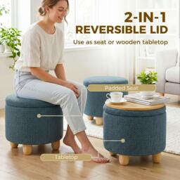Rackhams Round Storage Ottoman with Reversible Lid, Dark Blue - thumbnail 4