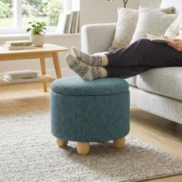 Rackhams Round Storage Ottoman with Reversible Lid, Dark Blue