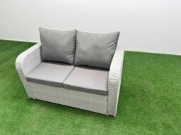 Rackhams PE Rattan Lounge Sofa Set 8 Seater Outdoor Garden Furniture Set with Dining Table Love Sofa 2 Big Footstools 2 Side Tables Light Grey - thumbnail 3