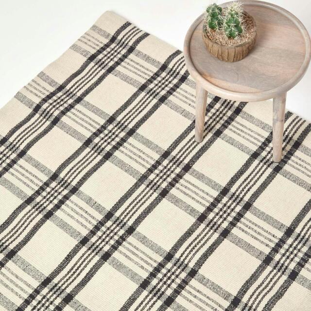 Rackhams Logan Black and White Tartan Check Non-Slip 100% Wool Rug - 70 x 120 cm - image 1