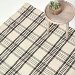 Rackhams Logan Black and White Tartan Check Non-Slip 100% Wool Rug - 70 x 120 cm - thumbnail 1