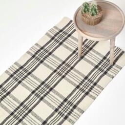 Rackhams Logan Black and White Tartan Check Non-Slip 100% Wool Rug - 70 x 120 cm - thumbnail 6