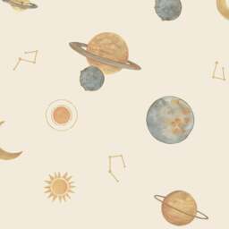 Rackhams Maury Planets and Constellations Nursery Textured Wallpaper, Cream Gold