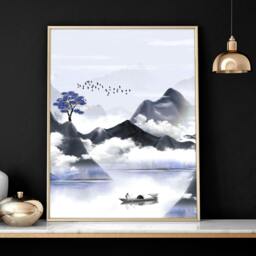 Rackhams Living room pictures for walls - set of 3 Japanese art prints - 20 x 30 in / 50 x 76 cm - Matte Museum Quality Art Paper 290 gsm - Oak Frame - thumbnail 6