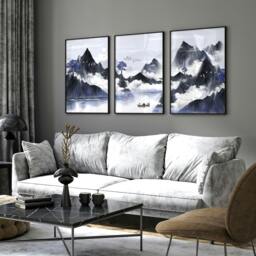Rackhams Living room pictures for walls - set of 3 Japanese art prints - 20 x 30 in / 50 x 76 cm - Matte Museum Quality Art Paper 290 gsm - Oak Frame - thumbnail 4