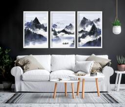 Rackhams Living room pictures for walls - set of 3 Japanese art prints - 20 x 30 in / 50 x 76 cm - Matte Museum Quality Art Paper 290 gsm - Oak Frame - thumbnail 2