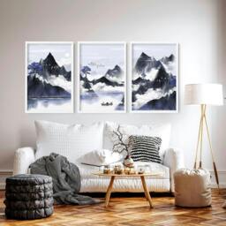 Rackhams Living room pictures for walls - set of 3 Japanese art prints - 20 x 30 in / 50 x 76 cm - Matte Museum Quality Art Paper 290 gsm - Oak Frame - thumbnail 3
