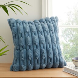 Rackhams So Soft Carved Faux Fur Cushion - Blue - Blue - 50x50cm - thumbnail 1