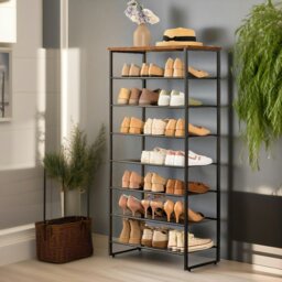 Rackhams 8-Tier Shoe Rack With Detachable Mesh - Rustic Brown - Rustic Brown - Manufactured Wood